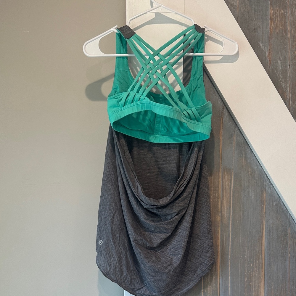 Gray Tank Top with Green Strappy Back - Picture 2 of 3